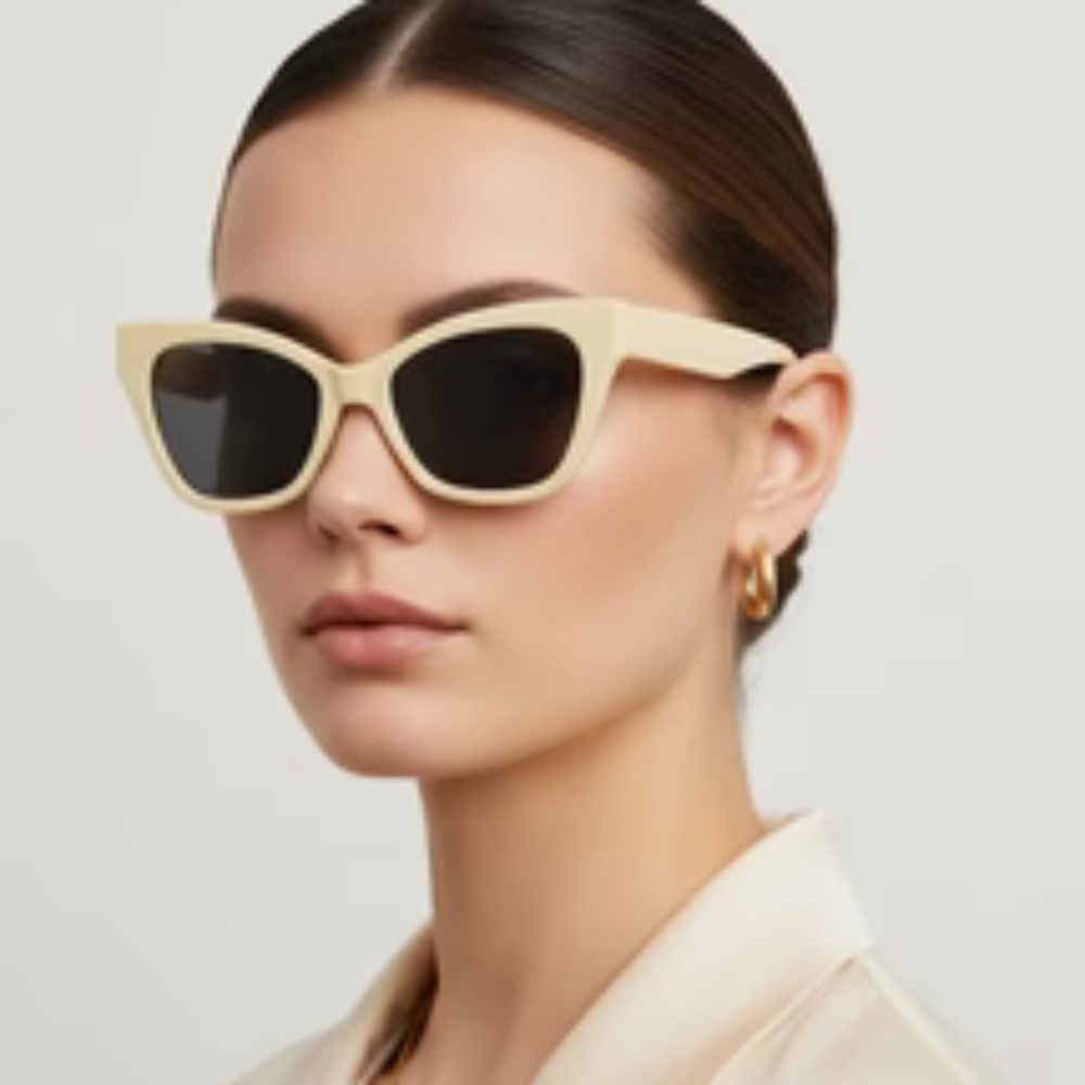 NWT  AUDREY - Womens Oversize Mid Century Modern Cat Eye Sunglasses Cream Smoke